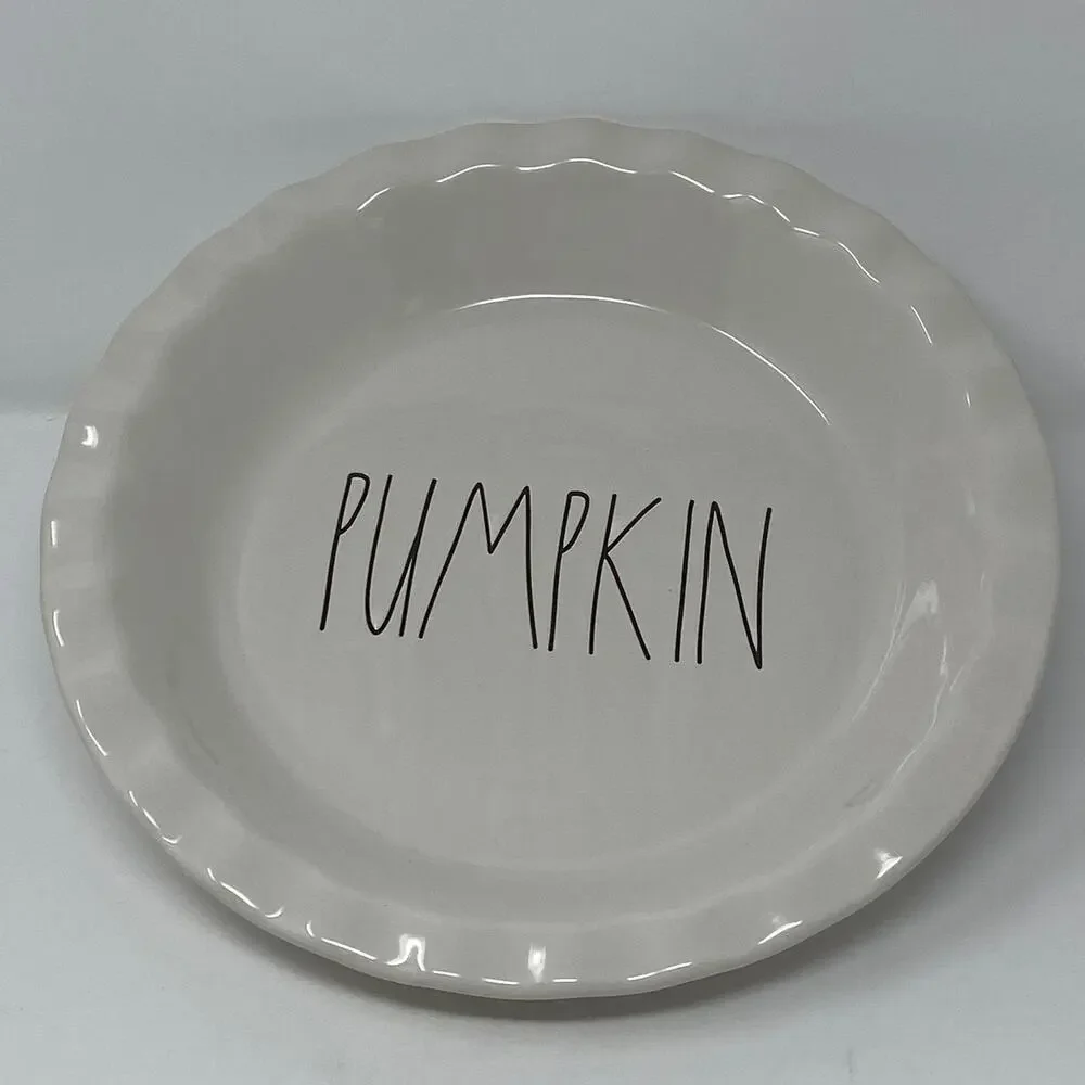 Rae Dunn Artisan Collection Fall White Ceramic‎ PUMPKIN 10 Inch Round Pie Dish